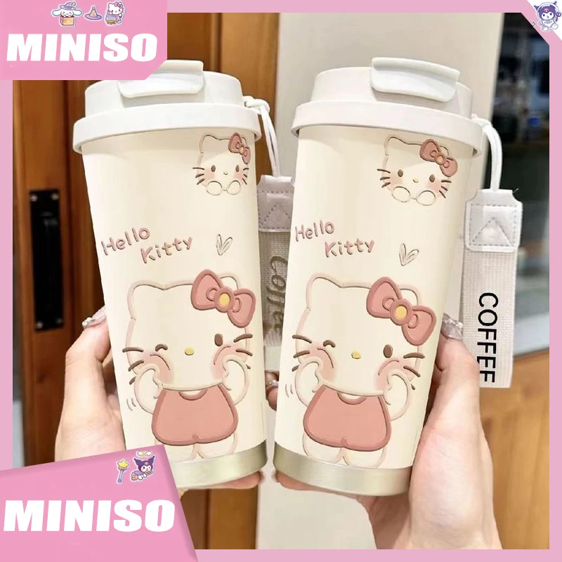 Sanrio New Cartoon Katie Coffee Cup 316 Insulated Water Cup Large Capacity Portable Straw Water Cup Home Insulated Cup Gift