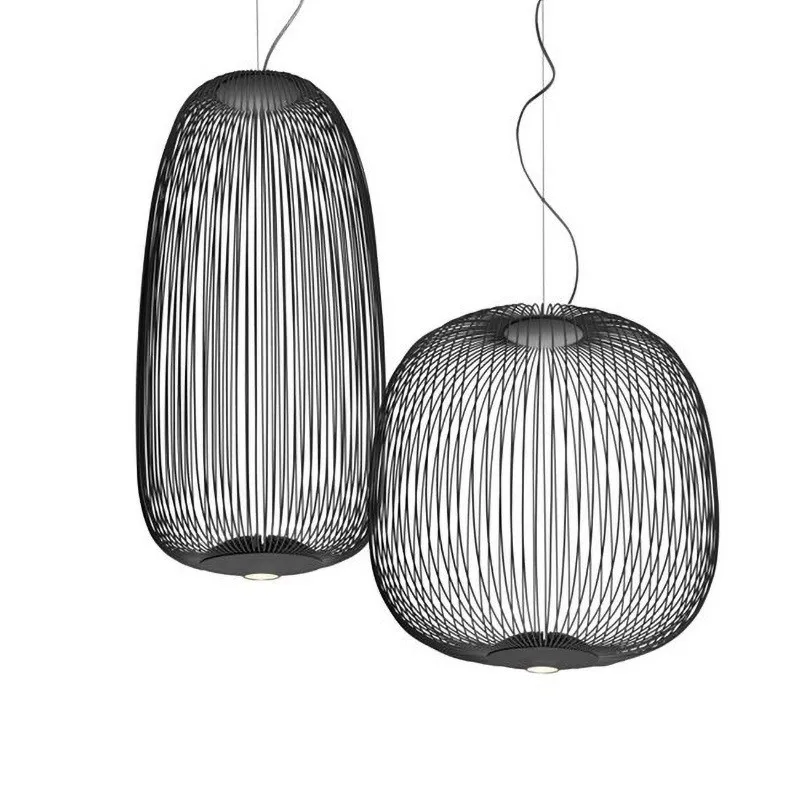 

Italian food chandelier, Nordic iron mesh art villa grid bird cage chandelier