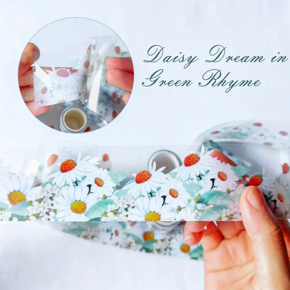 Bud Dream Green Charm Daisy Flower PET Tape Fresh Artistic Style DIY Creative Scrapbook Material Notebook Decoration Supply Set