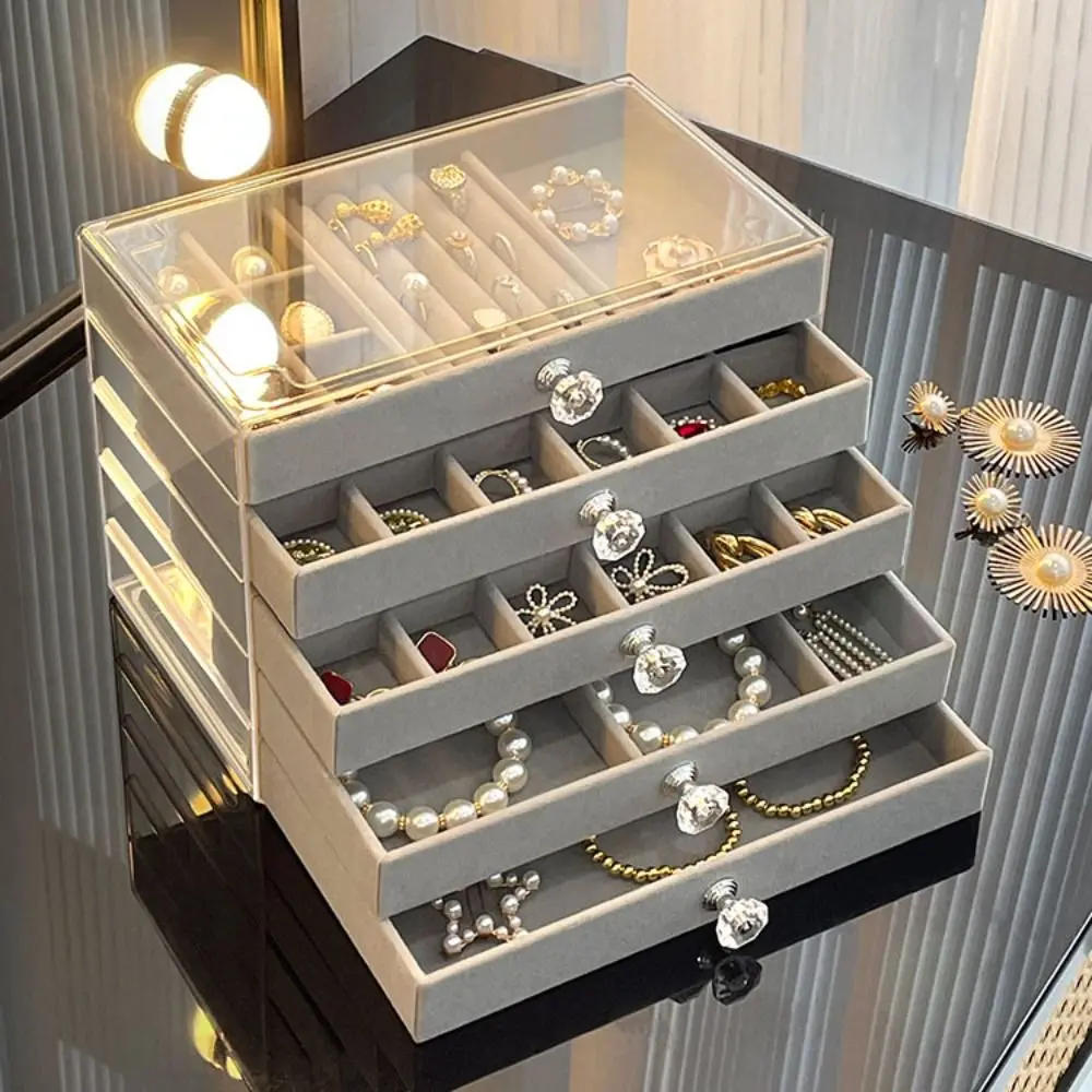 

Large Capacity Velvet Jewelry Box Earrings Necklaces Rings Bracelets Jewelry Storage Box Multi-layer Acrylic Jewelry Organizer