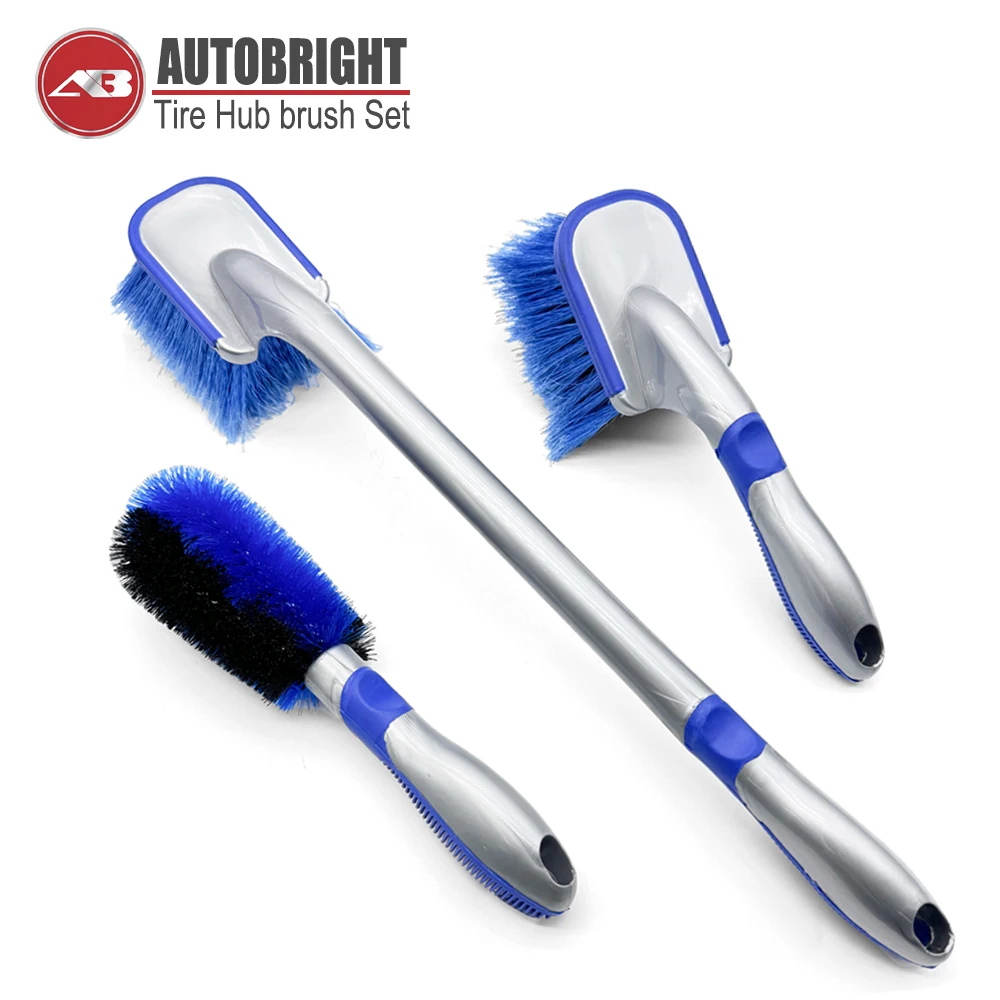 Juego de cepillos de limpieza de neumáticos de rueda de coche AUTOBRIGHT, llanta de gran tamaño, detalle de motor, cepillo largo, limpieza de neumáticos, herramientas de lavado de cerdas suaves