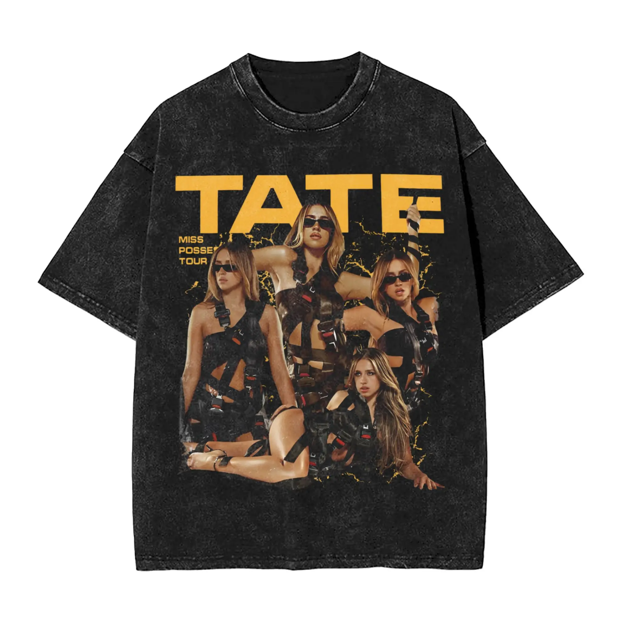 Tate McRae Miss Possessive Tour 2025 Washed T Shirt Fashion Streetwear for Men Women  Loose T-Shirts 100% Cotton