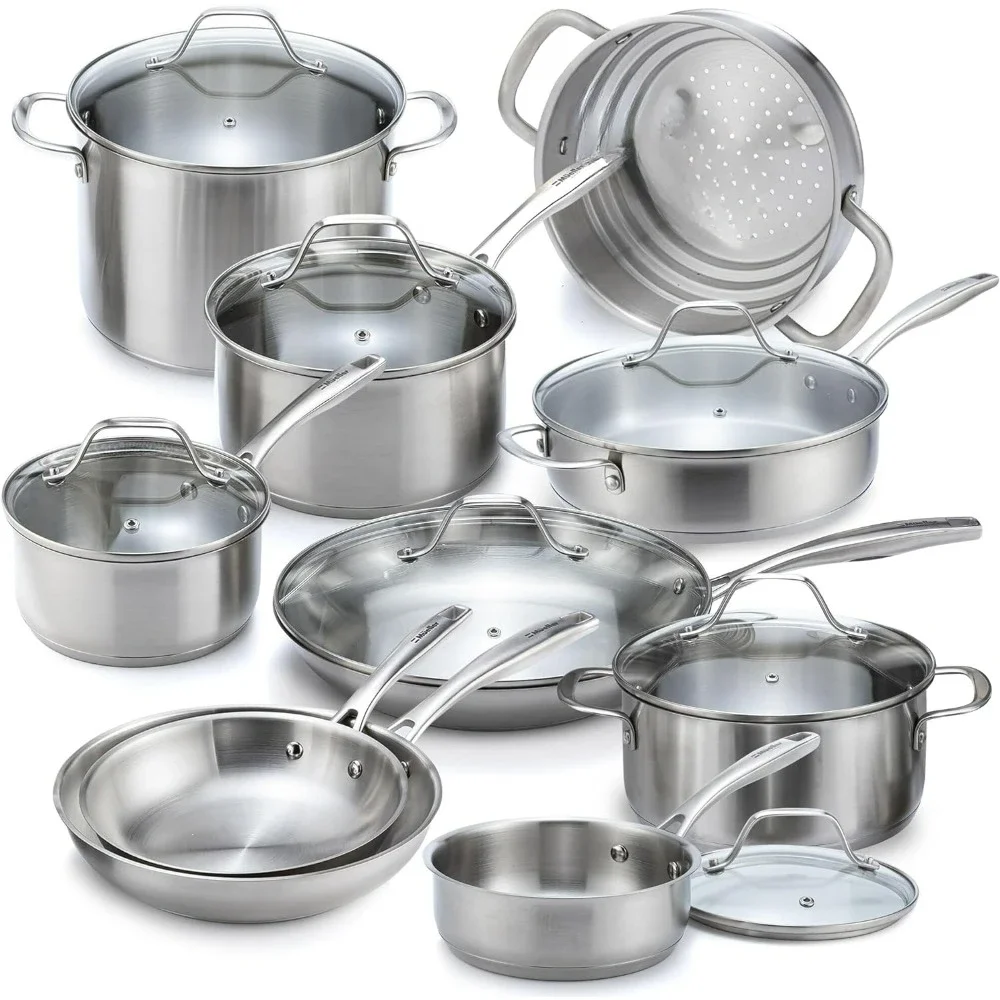 

Pots and Pans Set 17 Piece, Ultra Clad Pro Stainless Steel Cookware Set Includes Saucepans Skillets, Dutch Oven, Cookware Sets