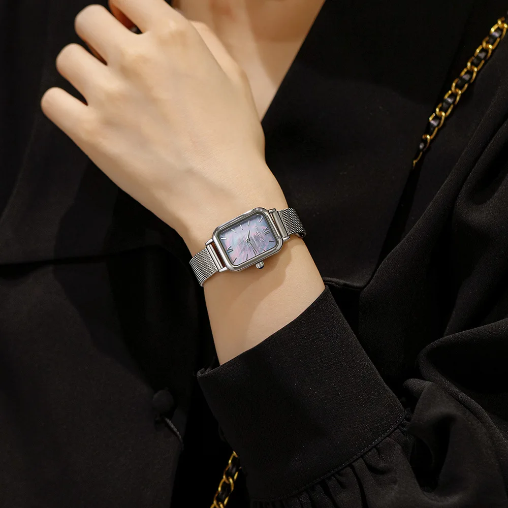 Orologio da polso da donna con quadrante in perla blu di lusso di moda da donna orologio da donna Casual in acciaio inossidabile pieno semplice orologio da donna piccolo