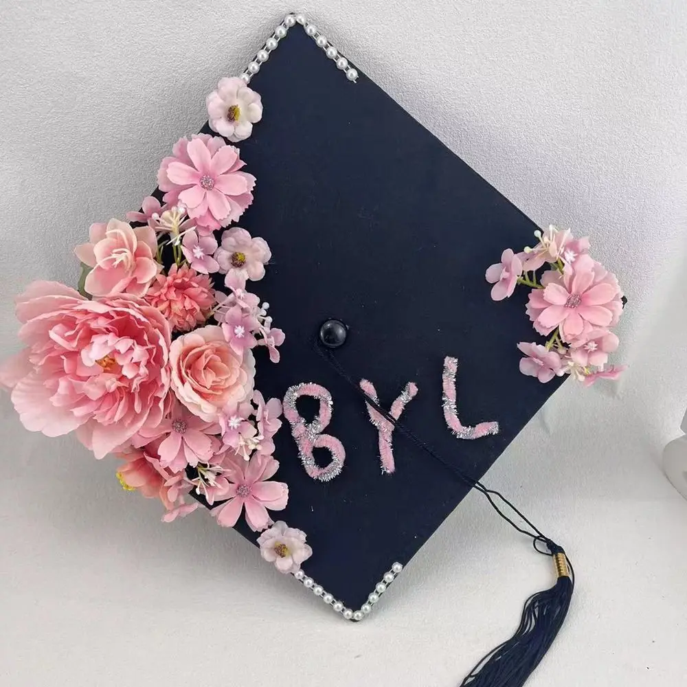 Durable Doctor Flowers Graduation Cap Master Adjustable Trencher Cap Bachelor Fringe Mortar Board Graduation Season