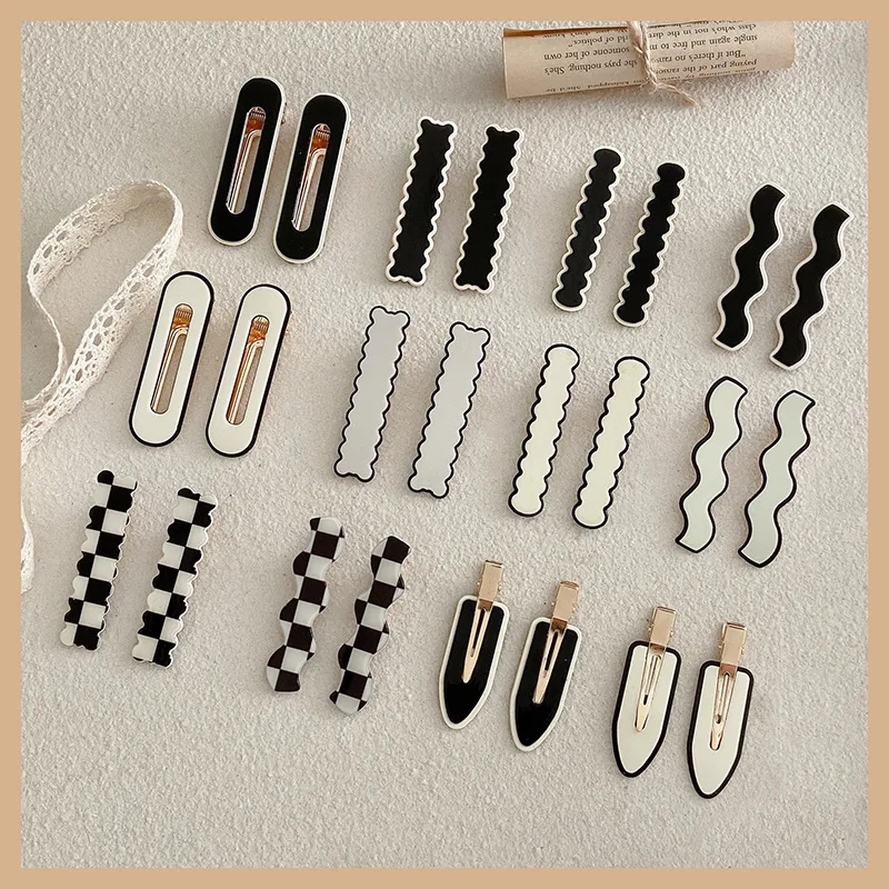 

2pcs/set Women Elegant Black White Checkerboard Geometric Hairpins Sweet Side Hair Clips Barrettes Fashion Hair Accessories