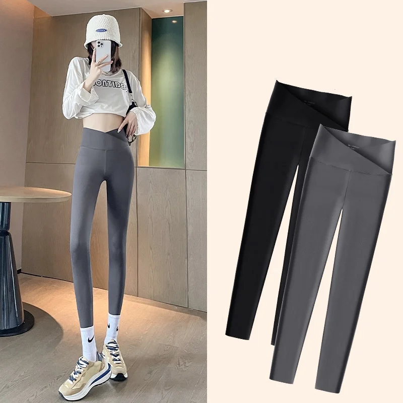 

Shark skin cropped autumn thin wear high-waisted belly slim slim tight stretch leggings women's pants Barbie pants