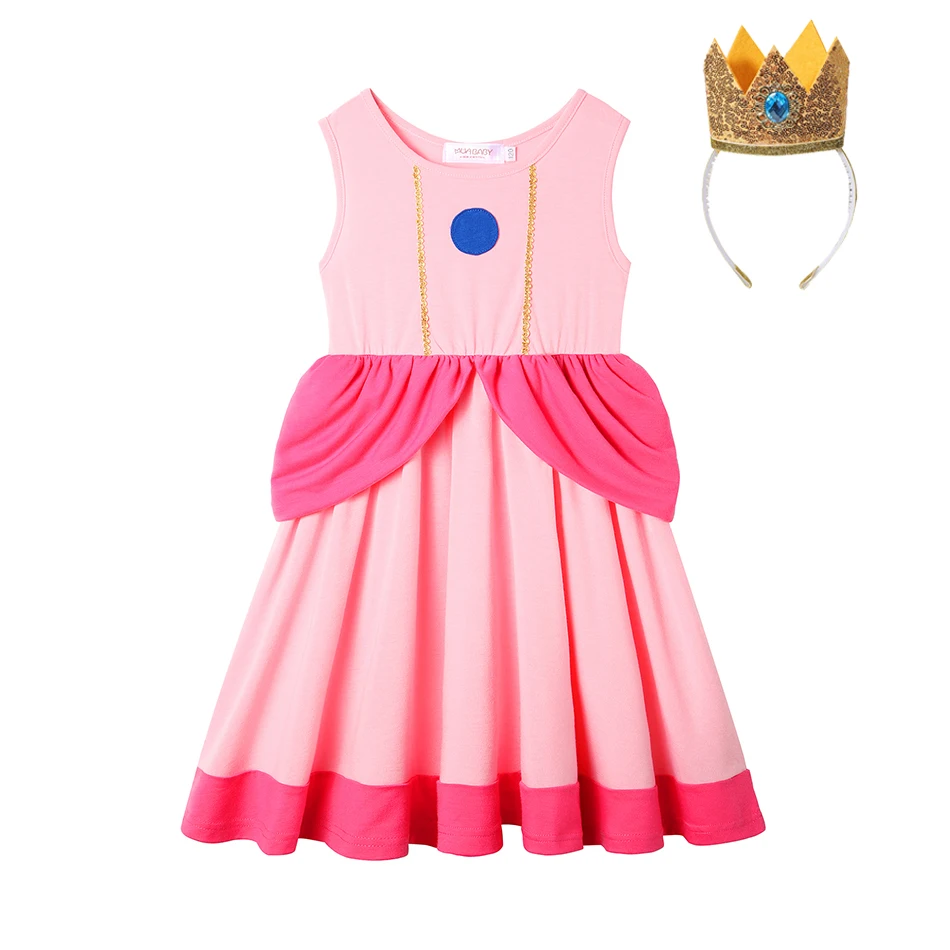 Girl Princess Cute Summer Clothes Toddler Girls Q-version Dress Sleeveless Cotton Sling Skirt 2-10 Years Crown Matching Set