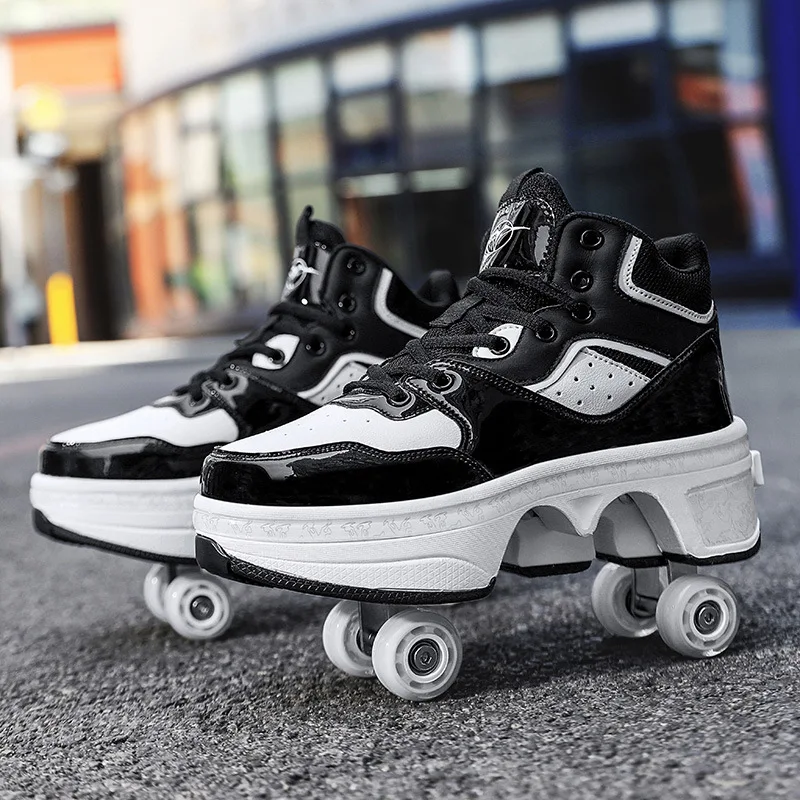 Sneakers Deformation Roller Skate Shoes Parkour Roller Shoes Sneakers With Four Wheels Running Shoes For Unisex 4 Children Shoes