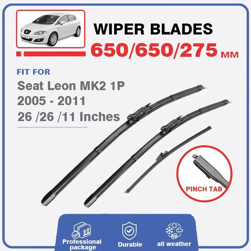 

Car Front / Rear Wiper Blades For Seat Leon 2 MK2 1P 26"+26"+11" 2005 - 2011 Auto Windscreen Windshield Window Fit Pinch Tab Arm