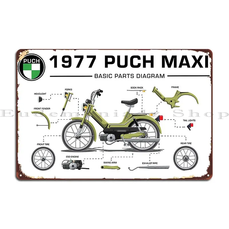 1977 Puch Maxi piezas básicas diagrama carteles de Metal pared Pub Mural pintura Club impreso cartel de estaño cartel