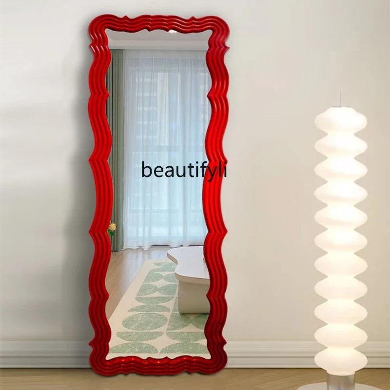 a44  Red Wave Full-Length Mirror Good-looking Design Sense Home Dressing Mirror Home Floor Mirror