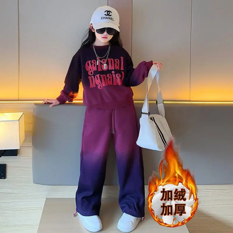 Teen Girls Contrast Tie Dye Alphabet Sweatshirt+Drawstring Sweatpant 2PCS Sets School Kids Tracksuit Children Jogging Outfits
