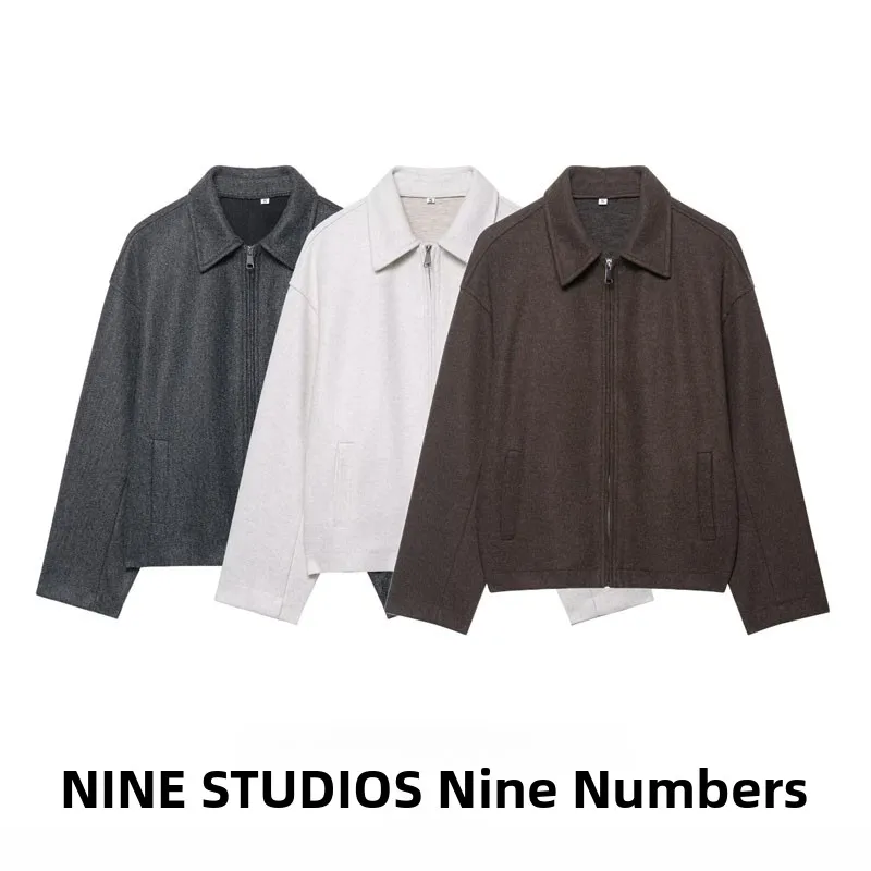 

Faionable Pure Color Lapel Jaet Loose Woolen Coat for Women Street Sle Zipper Decorated ort Outerwear