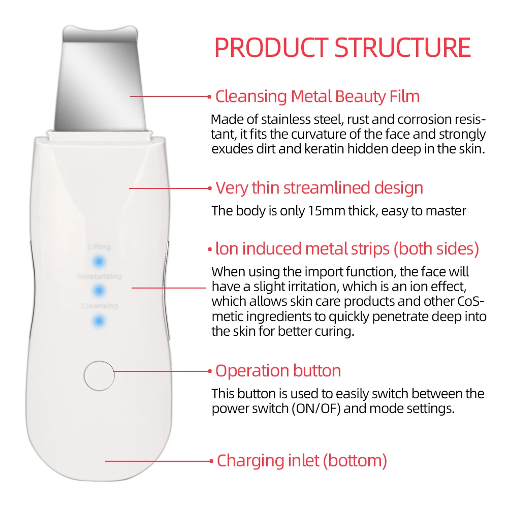 Vibração profunda purificador da pele removedor de cravo facial ma ssager limpador facial pá espátula não ultra-sônico rosto purificador peeling