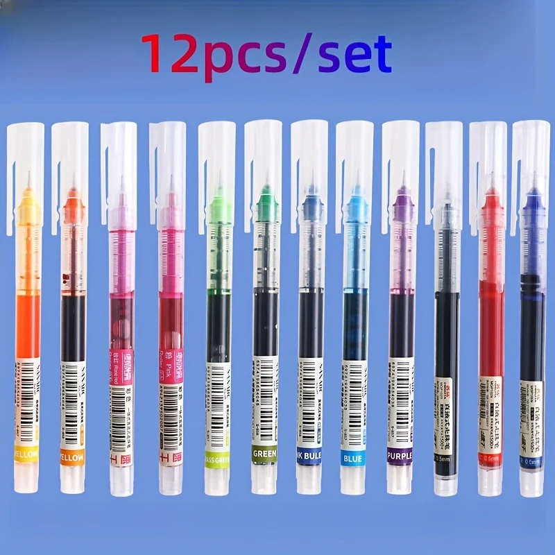 12 Pieces Rolling Ball Pens, Quick-Drying Ink 0.5 mm Extra Fine Point Pens Liquid Gel  Ink Pens for Writing Journaling Pens Draw