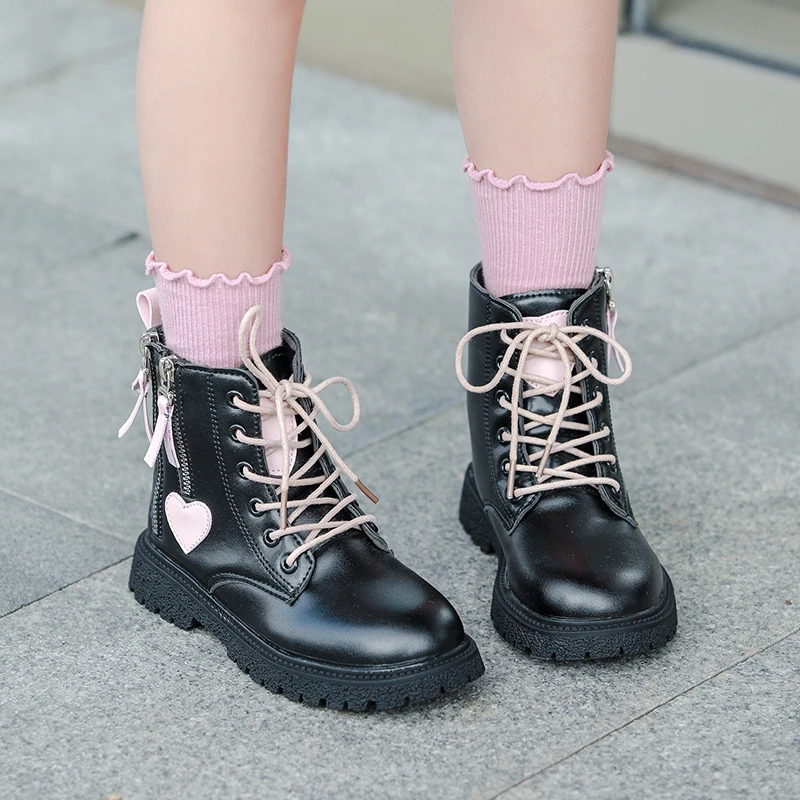 

Fashionable Elegant Thick Soled Lace Up Casual Women's Boots Autumn and Winter Round Toe Comfortable Children's Mid Length Boots