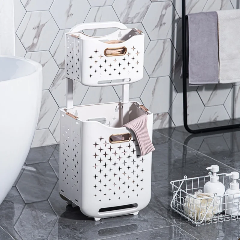 

Folding Dirty Clothes Basket Non-perforated Laundry Storage Basket Double-layer Laundry Trolley Toy Storage Baskets New