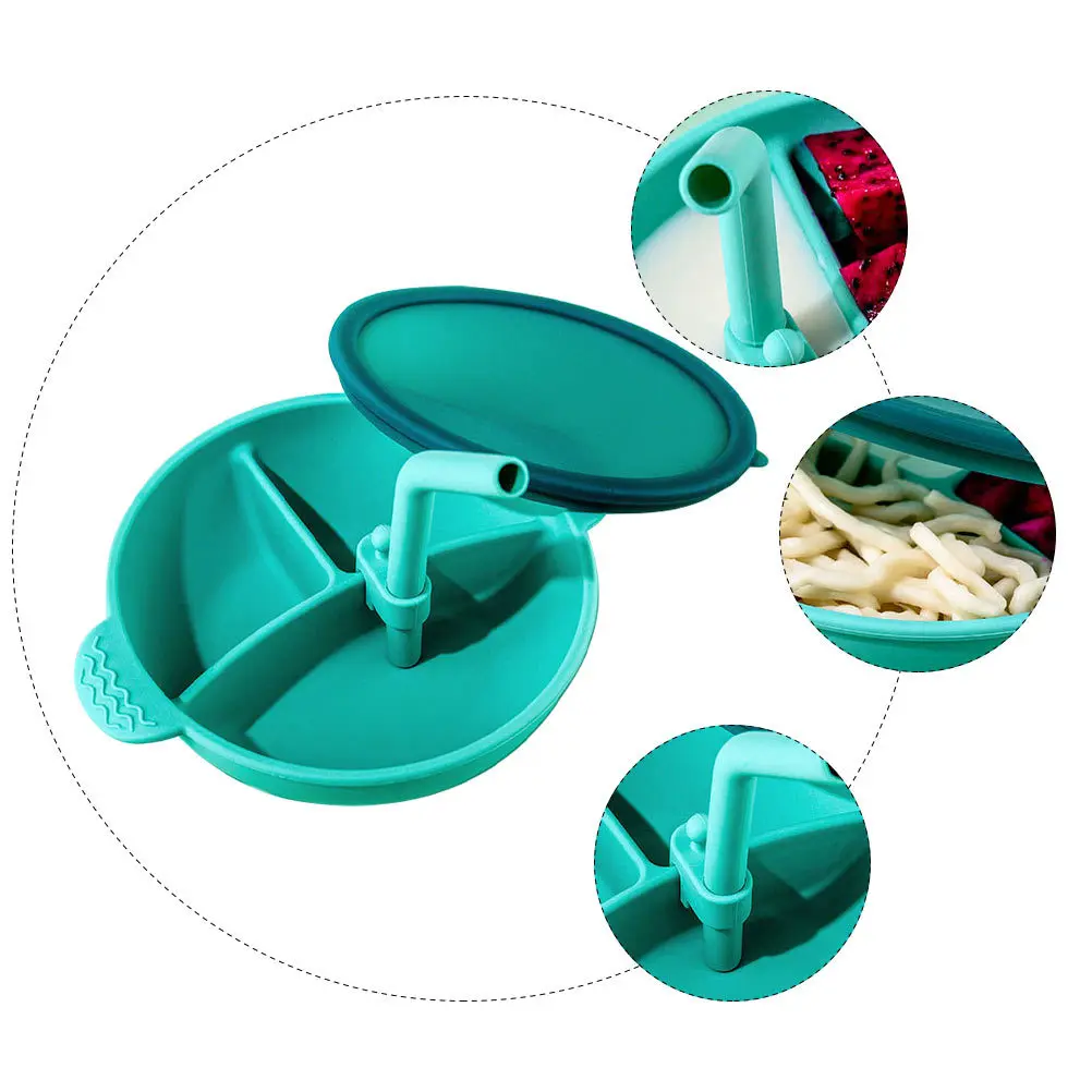 

1 Set Silicone Baby Feeding With Straw Multi-Grid Non-Slip Suction Base Kids Eating Training Bowl Infant Tableware For Children