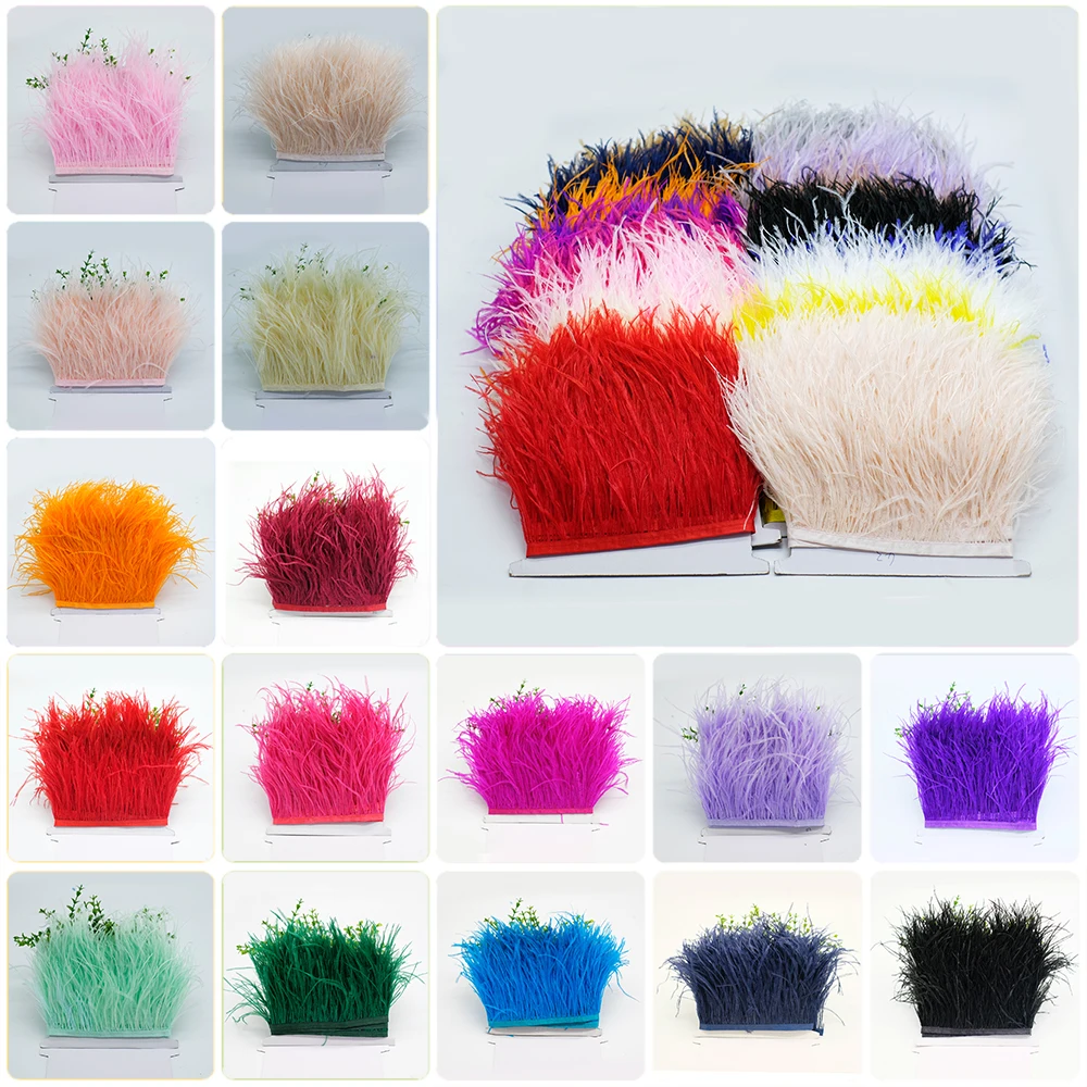 

1 Yard Multicolor Real Ostrich feather Trims Ribbon 10-15cm White Ostrich for Dress Clothing Decoration Sewing feathers Crafts