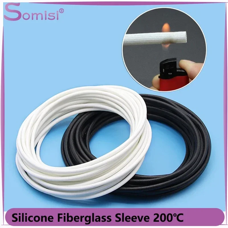 1/5/10M Silicone Fiberglass Cable SleevedID 1 ~ 25mm 200 Deg.C Flame Resistant Silicone Resin Insulate Cable Protection Tubing