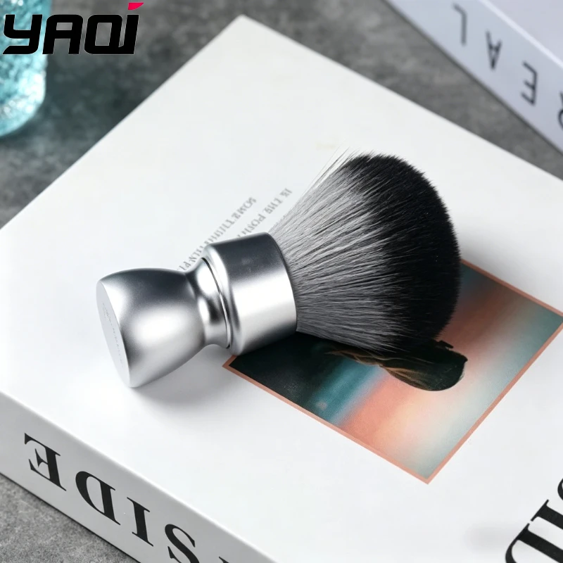 2026 YAQI Heavy Metal Handle Timber Wolf Synthetic Hair Tuxedo Knot Shaving Brush for Mens Professional Shave