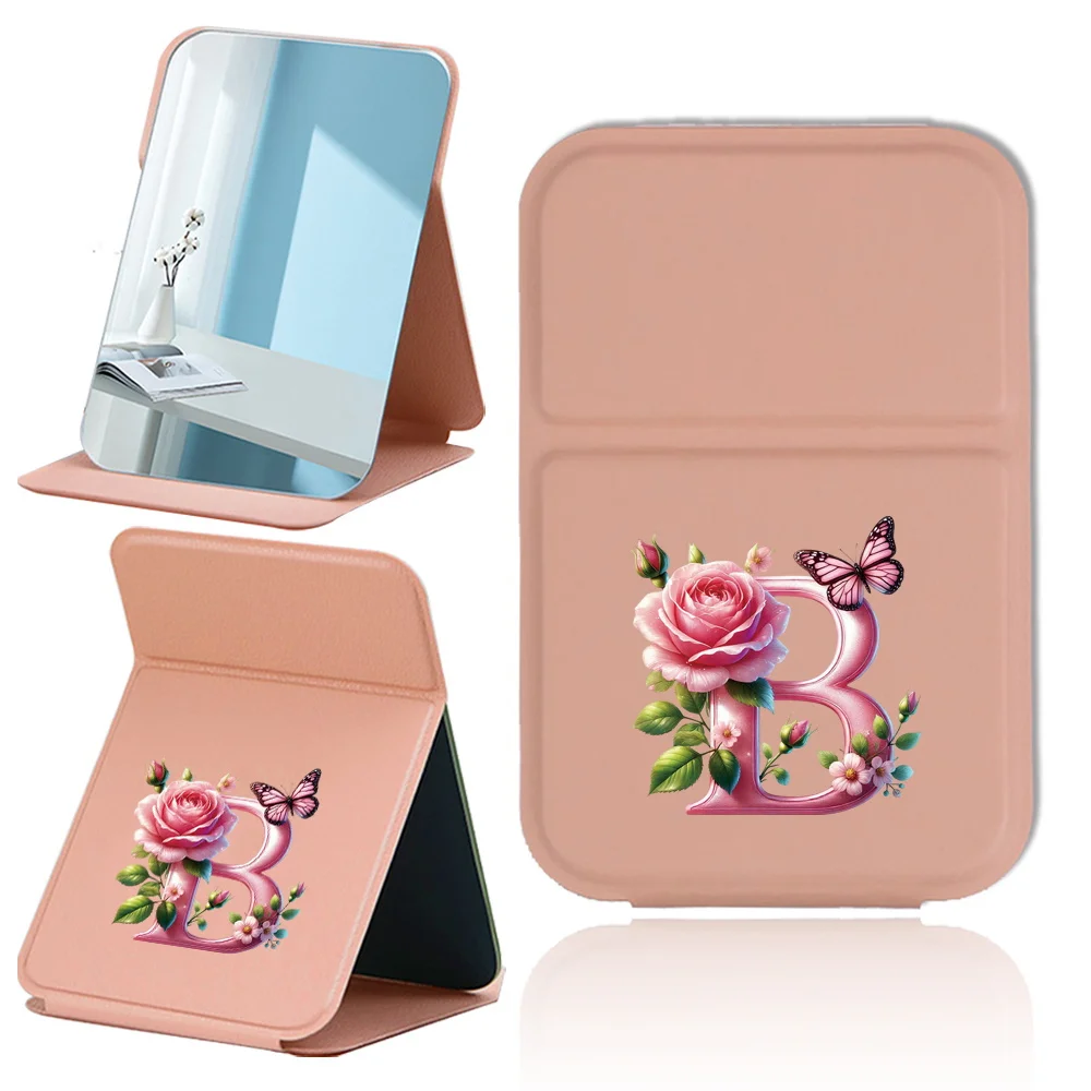 여성 단면 책상 거울 유행 야외 화장품 도구 휴대용 핸드헬드 화장 거울 핑크 나비 패턴