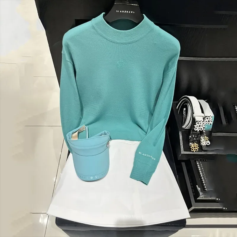 Women\'s Golf Jackets Autumn Knitwear Slim Fit Pullover Sweaters Polo Collar Letter Sweatshirts Golf Wear for Woman