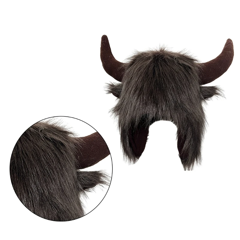 Winter Headwear with Cool Horns Suitable for Stage Shows Halloween Cosplay Stylish Furry Hat with Horns Headwear