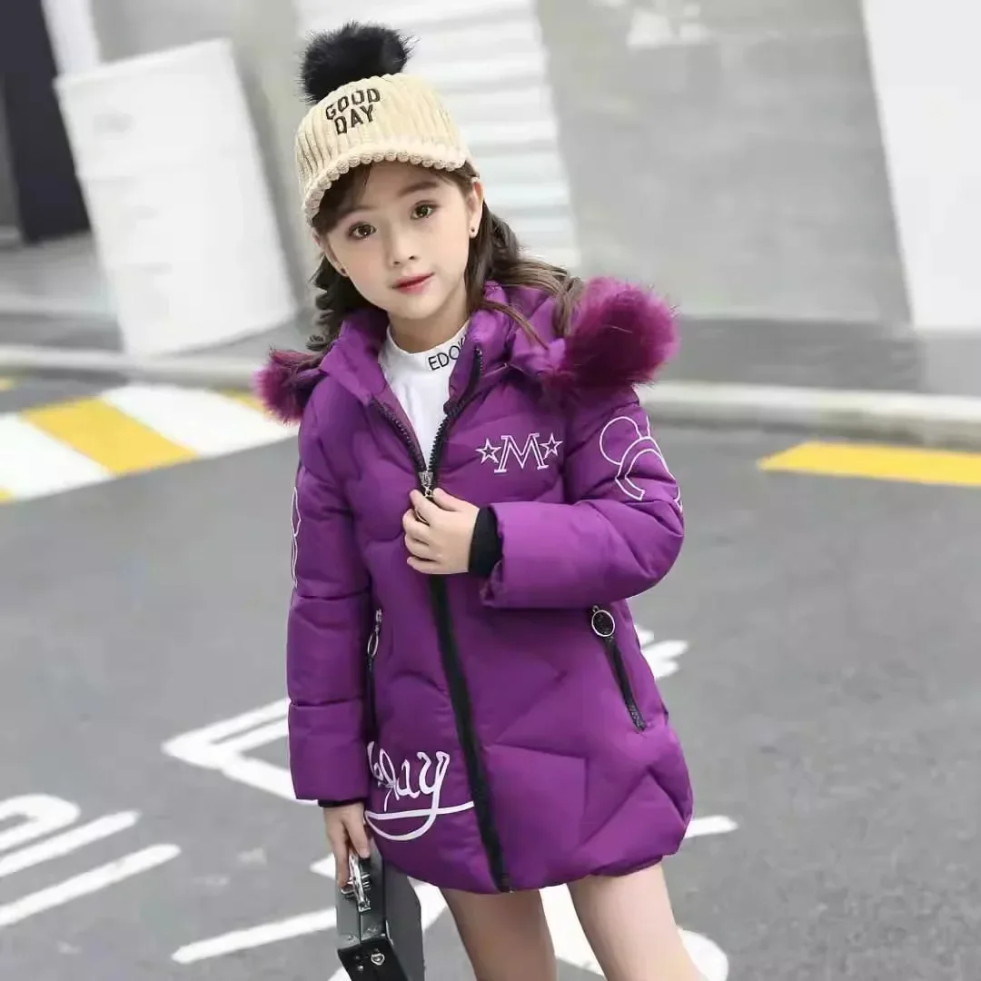 Girls Winter Jacket Children\'s Thick Warm Coat Kids Hooded Coats Baby Thick Parka Letter Winter Clothing Outerwear 4 6 8 10 Year