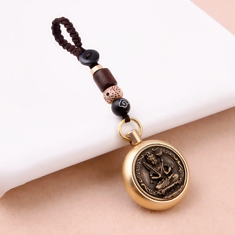 Vintage Copper Lucky Rope Keychain Pendant Brass Zodiac Buddha Car Keychain Eight Great Gods Bodhisattva Car Key Chain Pendants