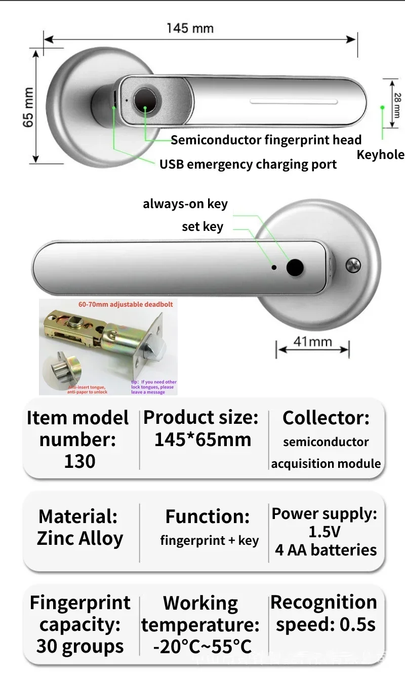 Imagem -06 - Tuya Fechadura Inteligente para Porta Ttlock Fechadura Eletrônica com Impressão Digital Chave Desbloqueio por Aplicativo Fechadura Inteligente para Porta de Madeira Interna