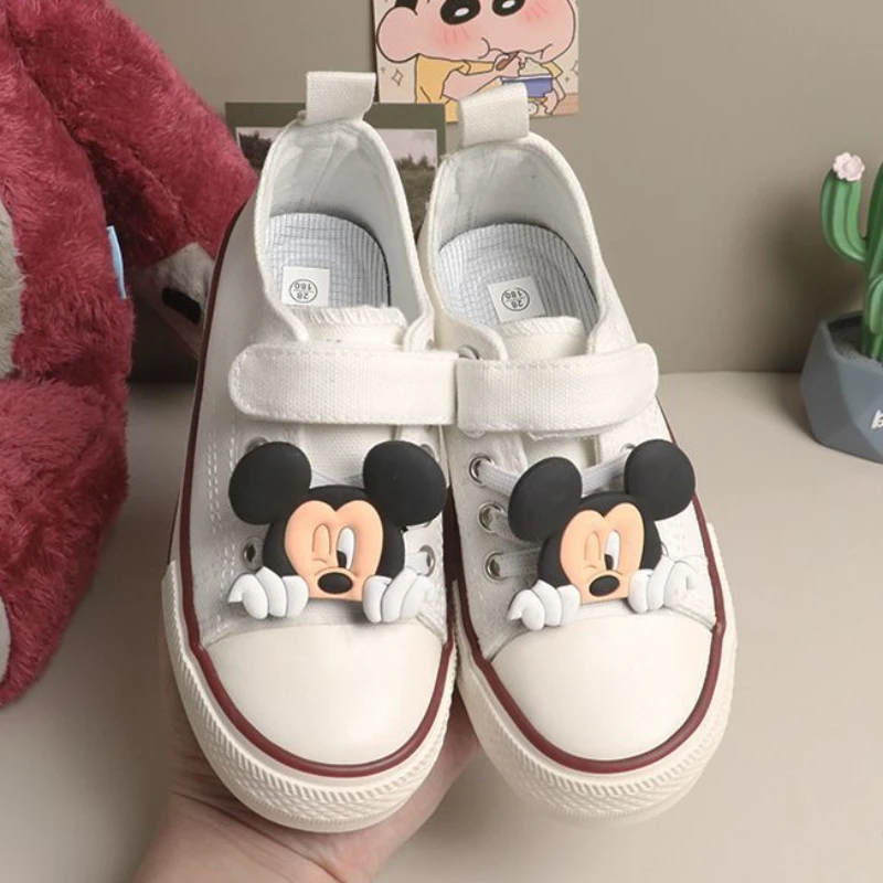 Disney Children\'s Shoes Fashion Mickey Mouse Student Shoes Girls Anti-slip Outdoor Shoes Canvas Shoes Kids Sport Shoes Size26-37