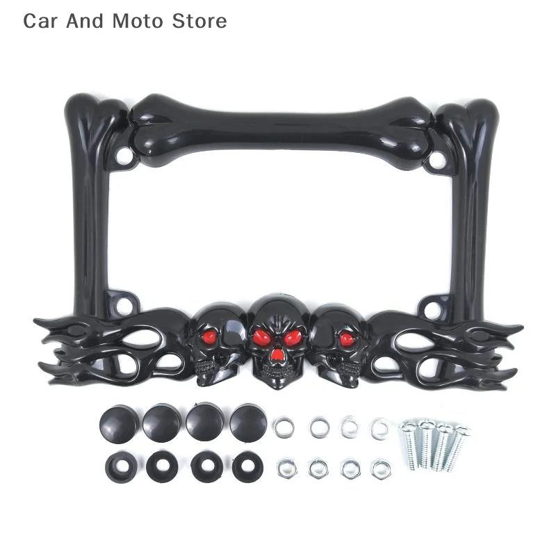Skull Head Plastic Sport License Plate Frame For Motorcycle Scooters Skull Head Accessory Decoration