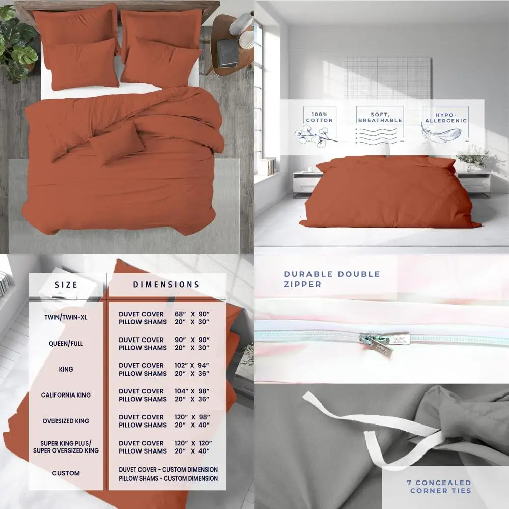 

100% Egyptian Cotton Duvet Cover - 600 Thread Count, Ultra Soft, Premium Durability, California King Size