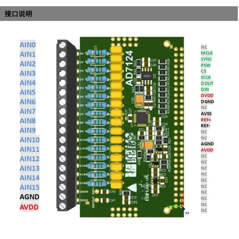 AD7124-8 24-bit ADC Signal Acquisition Module for Thermocouple PT100 RTD Strain Gauge