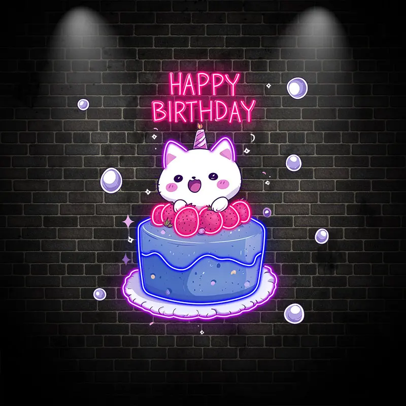 Cute Cat Cake Neon Light Sign, Perfect for Bakery, Café, Birthday Party & Kids Room Decor, Fun and Adorable LED Wall Art, Gift