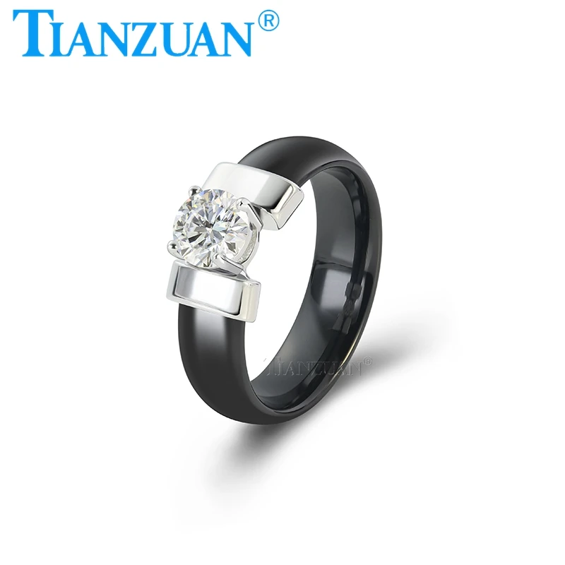 6mm Moissanite Stainless Steel Ceramic Rings for Women Men Band Gifts Fine Jewelry Everyday Accessories