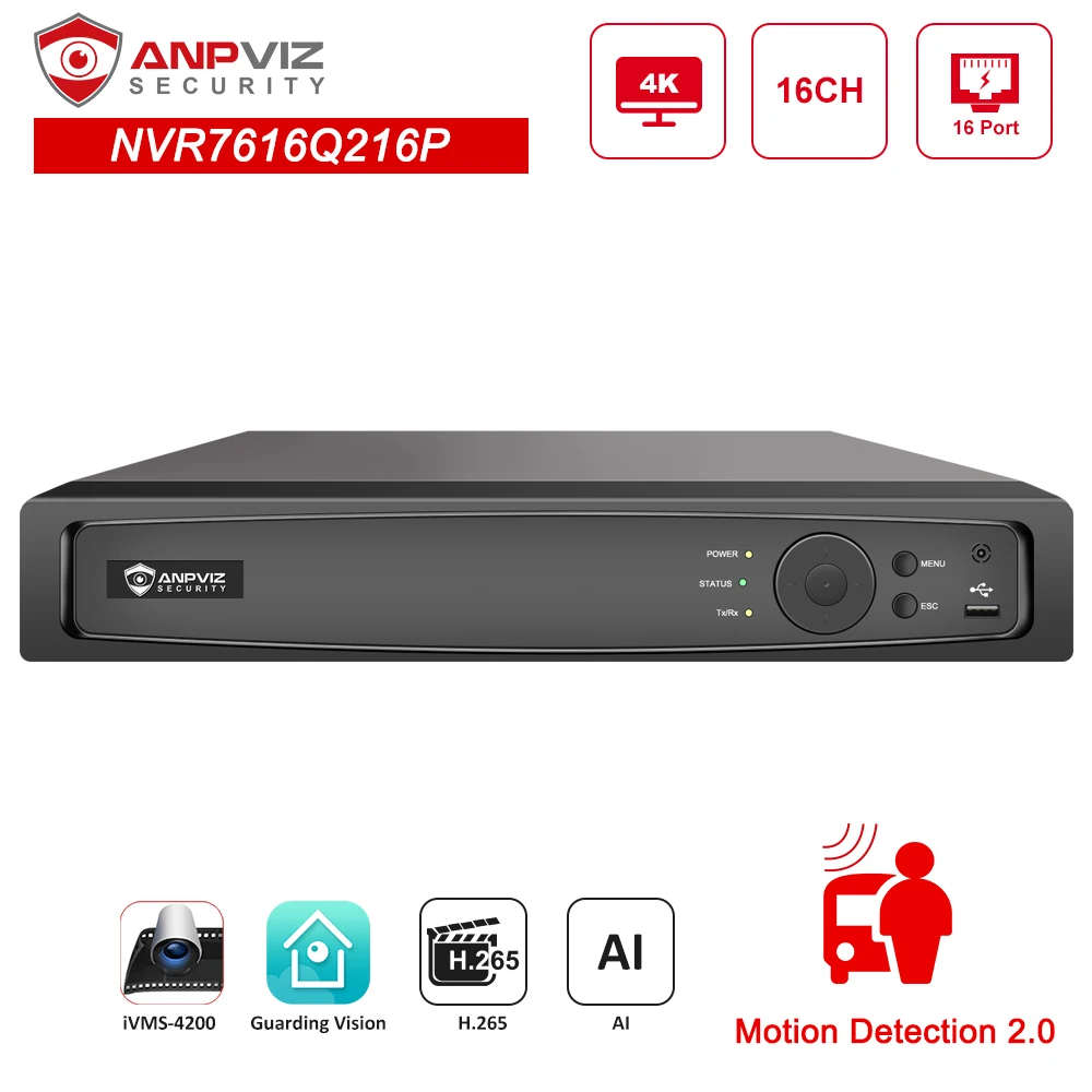 

Anpviz 4K 16CH POE NVR OEM NVR DS-7616NI-Q2/16P Network Video Recorder IP Camera CCTV System HD Video Output P2P View