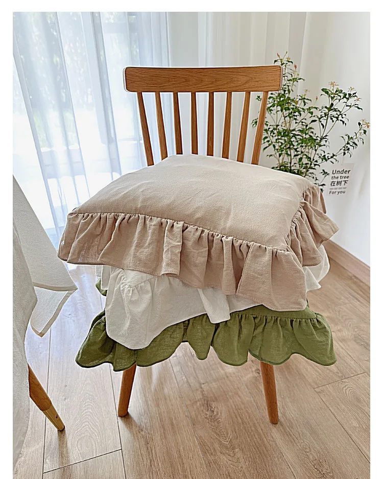 Lace cushion French pure cotton breathable dining chair, removable and washable, fabric thickened strap cushion cover