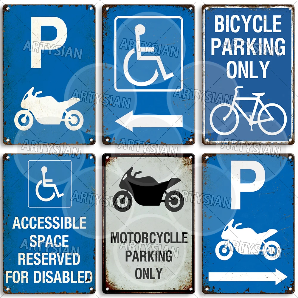 Vintage Parking Metal Sign Bicycle Disabled Motorcycle Parking Retro Metal Plaque Do not Attach Bikes To The Fence