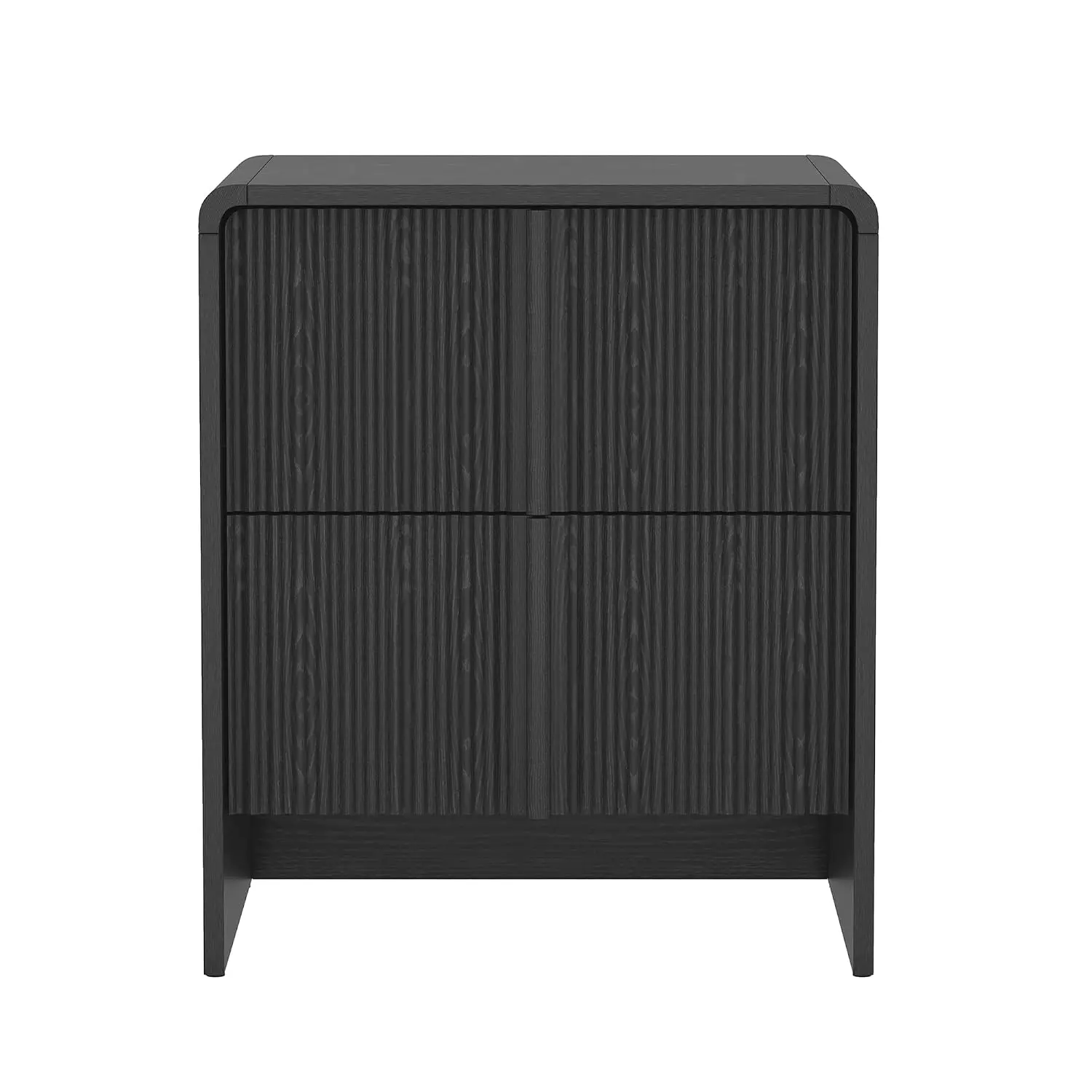 Modern Nightstand 2 Smooth-Glide Drawers Compact Bedside Table Textured Fluted Fronts Rounded Edges Black, Customized