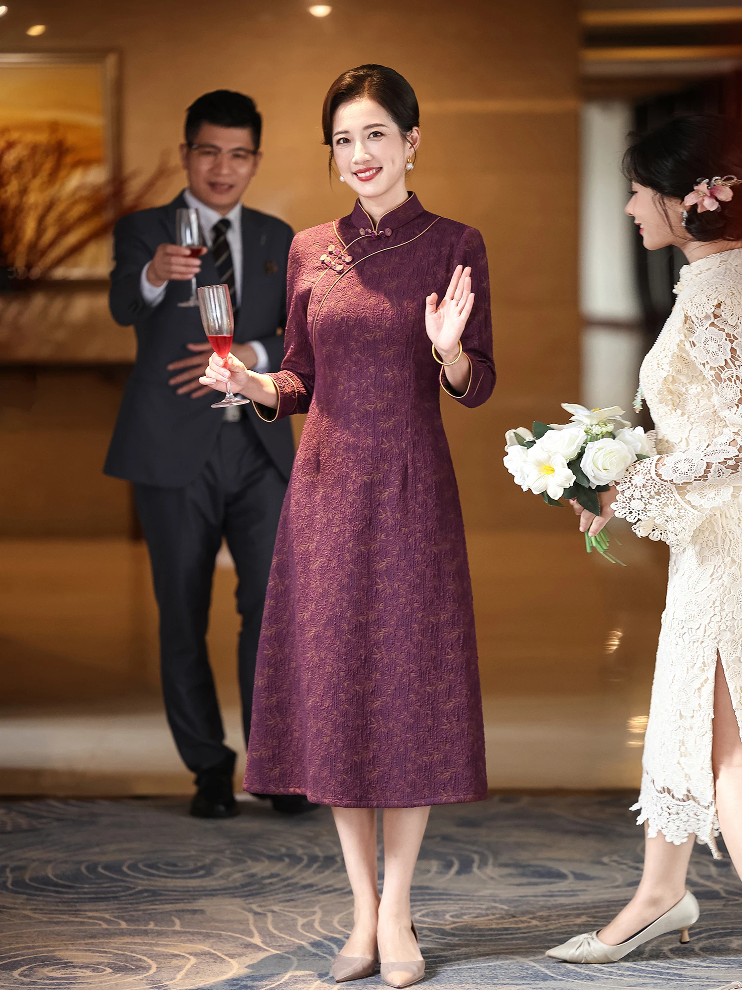 

Ele Long-Sve Wedding Dr for Women Autumn Winter New Arrival Stage Performance Traditional Chinese Costume