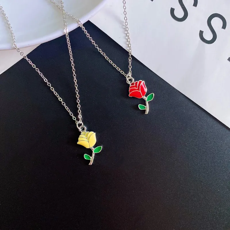 Rose Flower Pendant Necklace for Women Girl Red Yellow Color Fashion Choker Neck Jewelry  Korean Style Women Necklace Wholesale