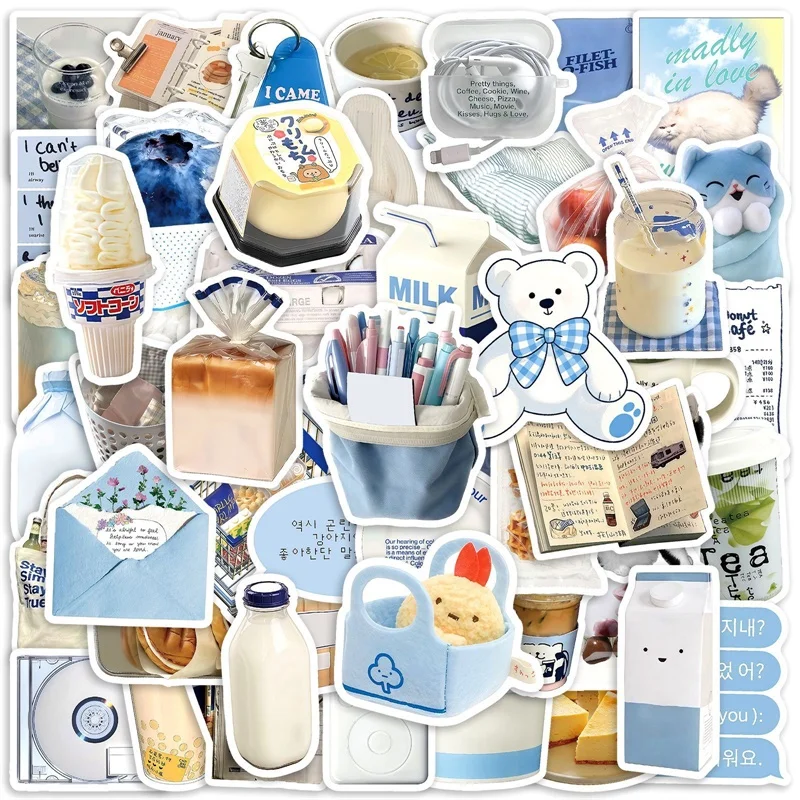 

10/30/50PCS Fresh Cream Style Sticky PVC Sticker Aesthetic DIY Decoration Scrapbooking Hand Accounting Supplies for Kids