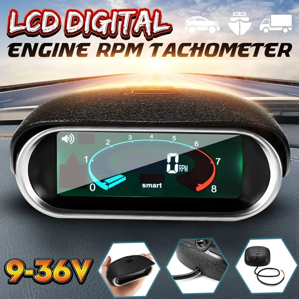 

12/24v Universal Auto Car LCD Tachometer Digital Engine Tach Gauge Car Motorcycle rpm meter