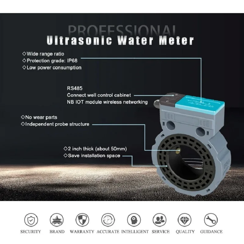 ASW-1-K DN65 DN80 Intelligent Liquid Flowmeter IP68 Ultrasonic Water Meter Battery Powered  Sandwich-type RS485 Irrigation