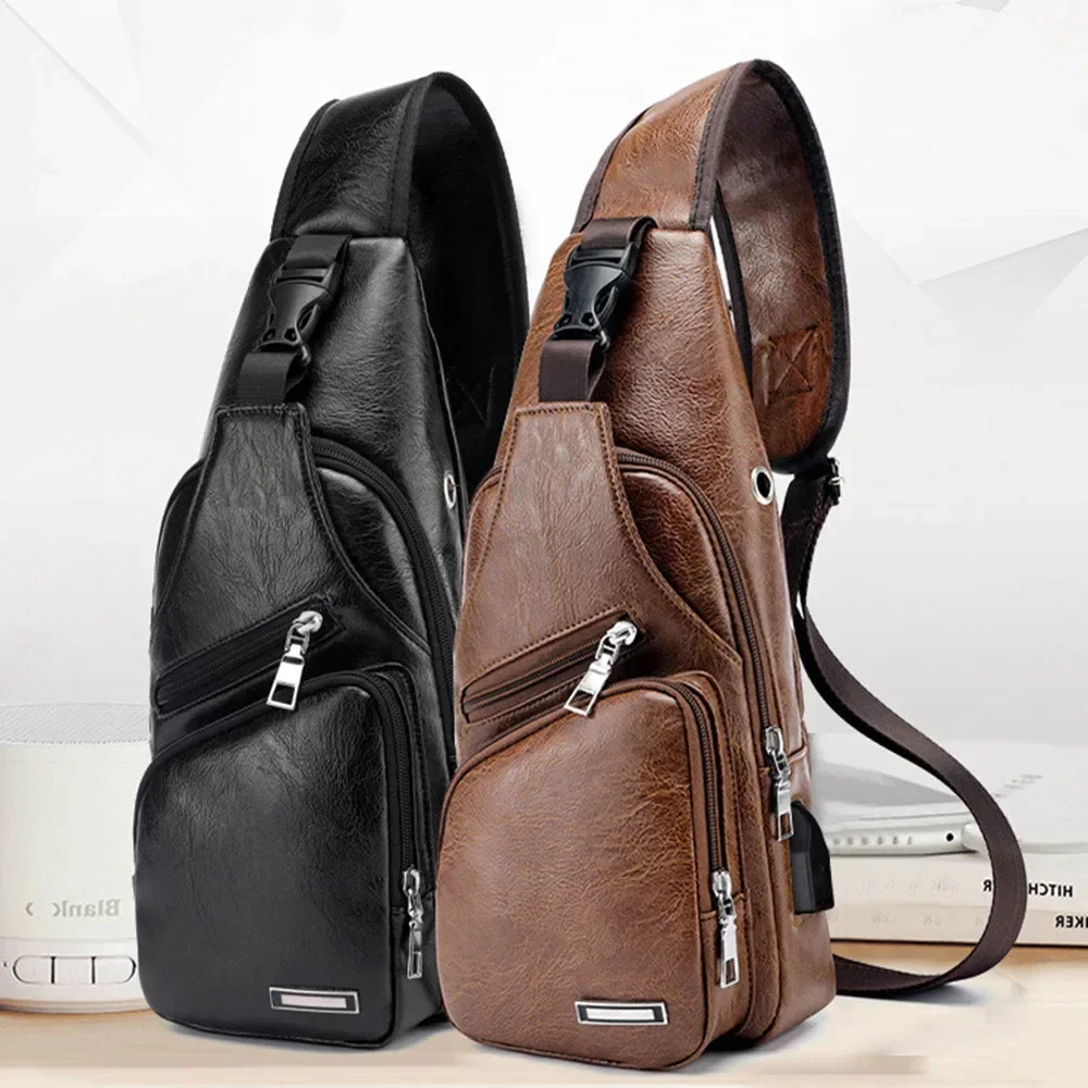 2024 Men's USB Charging Men's Chest for Custom PU PVC Shoulder Bag Diagonal Package Messenger Travel Bag Cross Body Bags