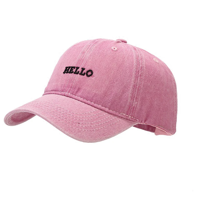 Washed Cotton Pink Black Baseball Caps For Women Men HELLO Embroidered Streetwear Hip Hop Snapback Hat Summer Visor Sun Hats