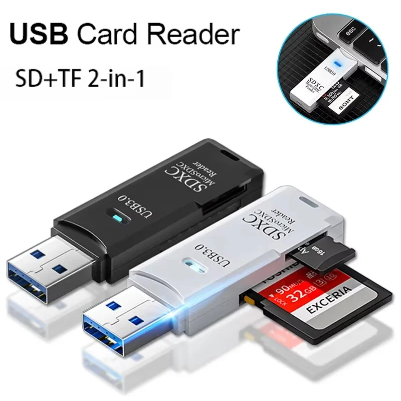 

2 In 1 USB 3.0 Card Reader Portable Micro SD Card Reader USB 3.0 Adapter High Speed SD/TF Memory Card For PC Laptops Accessories